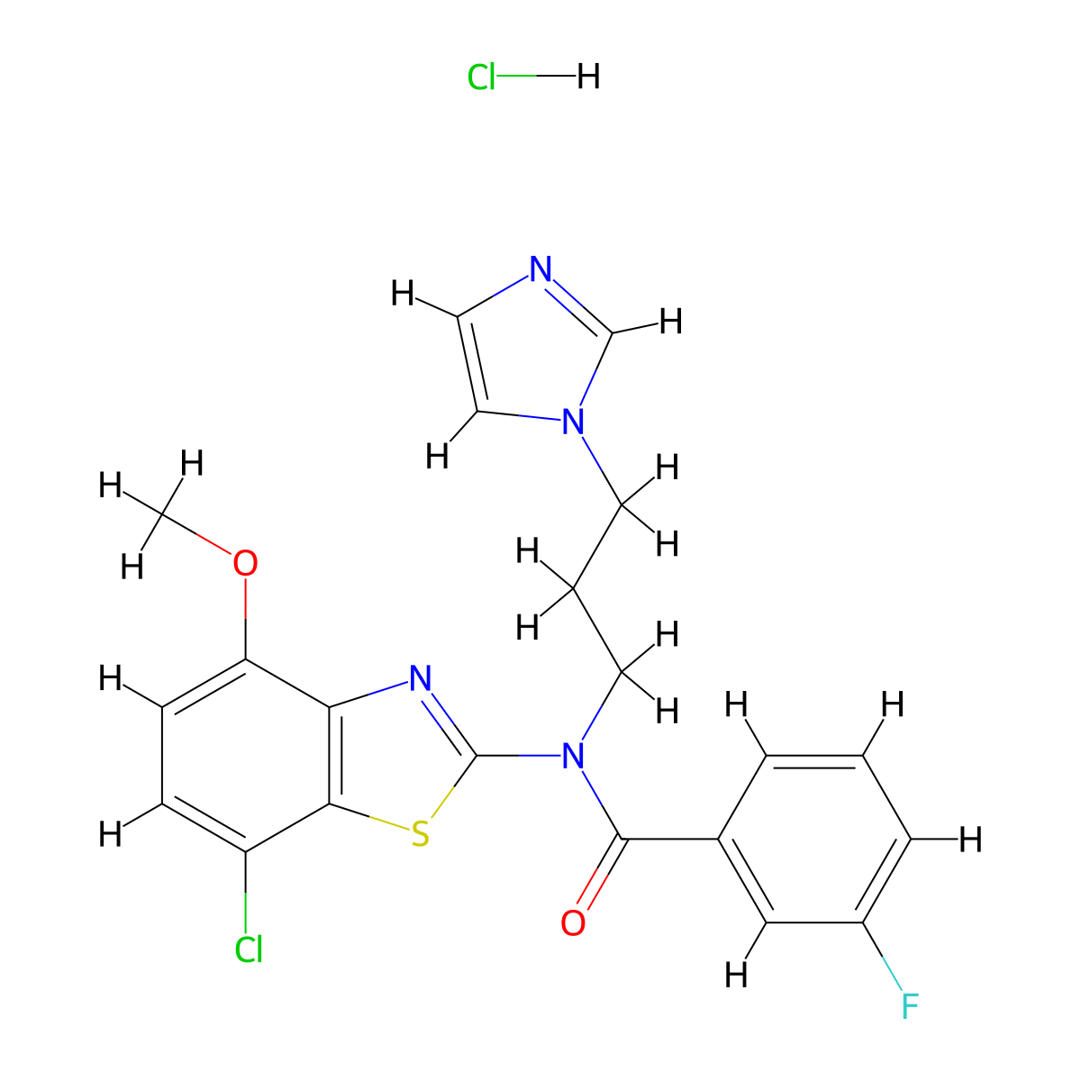N-(3-(1H-imidazol-1-yl)propyl)-N-(7-chloro-4-methoxybenzo[d]thiazol-2-yl)-3-fluorobenzamide hydrochloride molecular structure, CAS 1215787-91-9