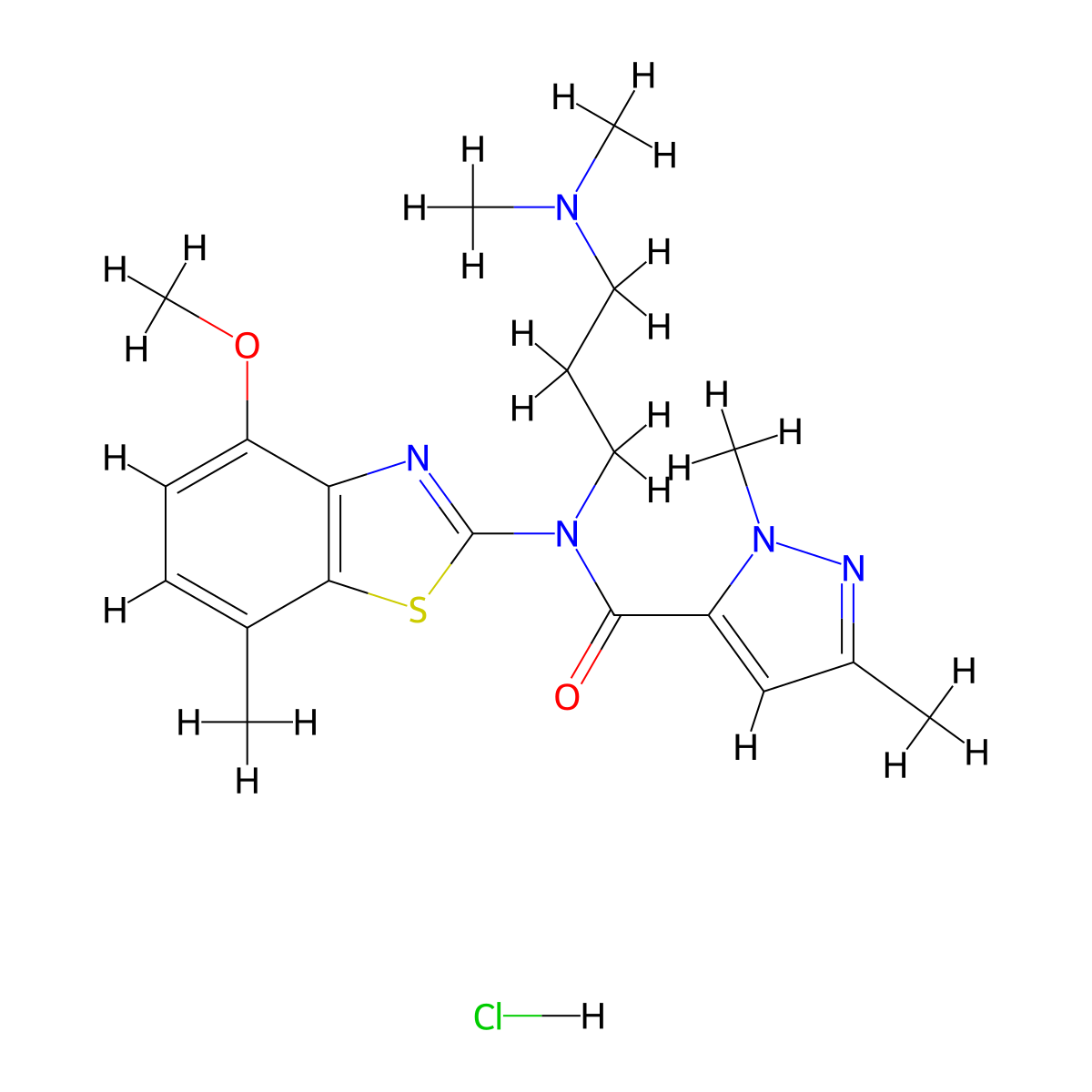 N-(3-(dimethylamino)propyl)-N-(4-methoxy-7-methylbenzo[d]thiazol-2-yl)-1,3-dimethyl-1H-pyrazole-5-carboxamide hydrochloride molecular structure, CAS 1215790-18-3