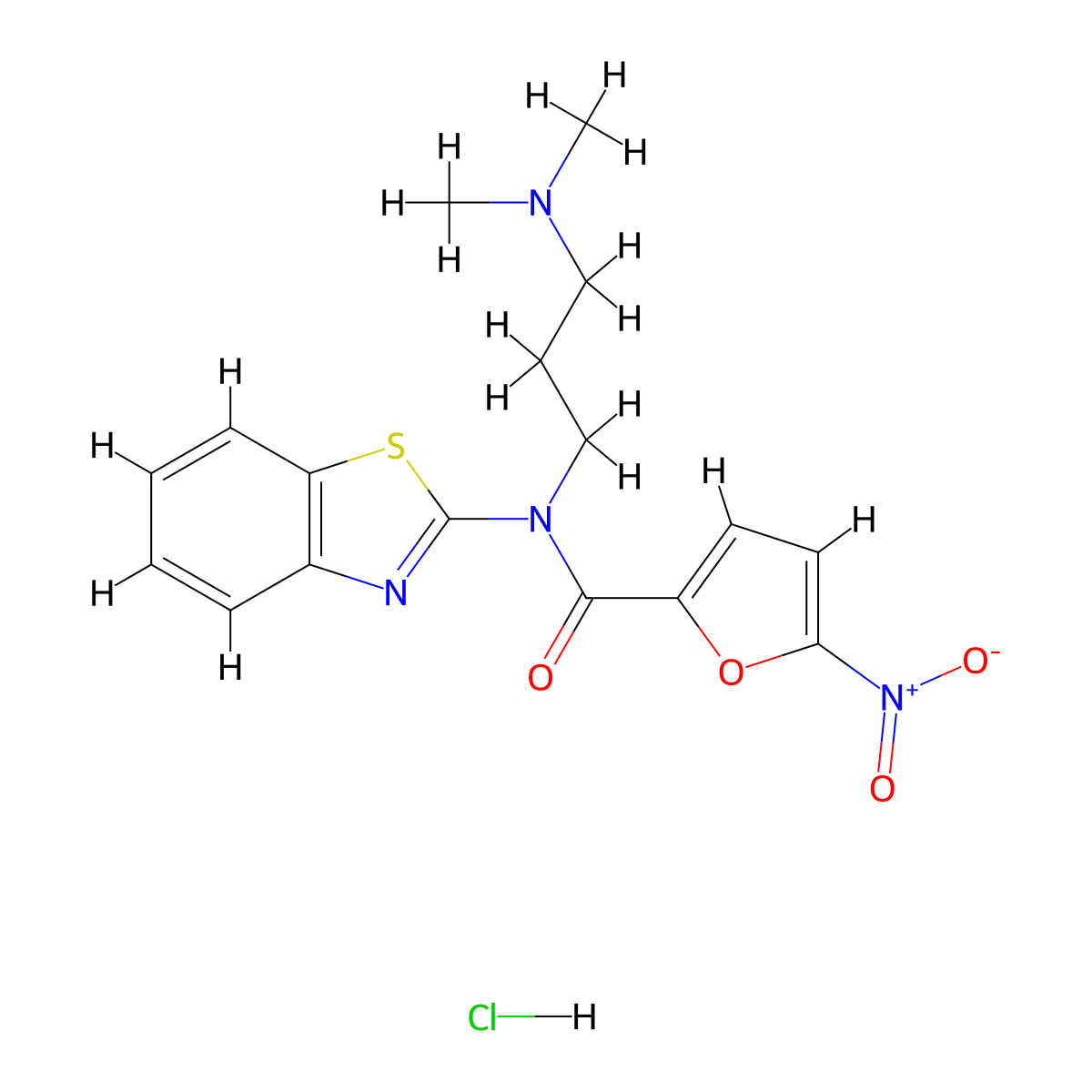N-(benzo[d]thiazol-2-yl)-N-(3-(dimethylamino)propyl)-5-nitrofuran-2-carboxamide hydrochloride molecular structure, CAS 1215791-20-0