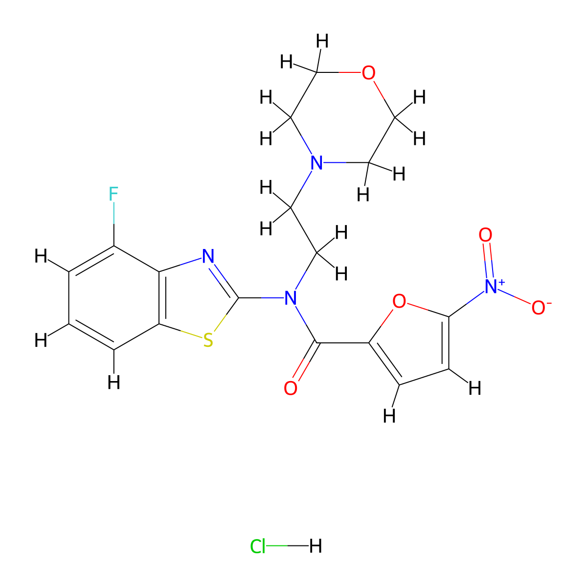 N-(4-fluorobenzo[d]thiazol-2-yl)-N-(2-morpholinoethyl)-5-nitrofuran-2-carboxamide hydrochloride molecular structure, CAS 1215791-39-1