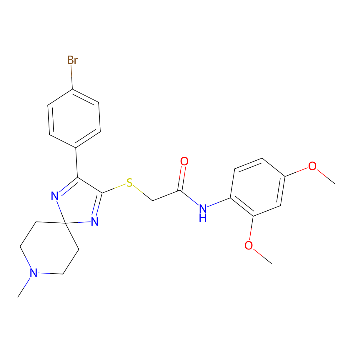 2-{[3-(4-bromophenyl)-8-methyl-1,4,8-triazaspiro[4.5]deca-1,3-dien-2-yl]sulfanyl}-N-(2,4-dimethoxyphenyl)acetamide molecular structure, CAS 1215792-14-5