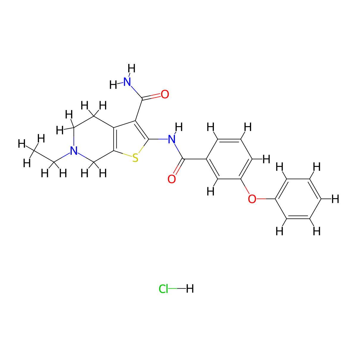 6-Ethyl-2-(3-phenoxybenzamido)-4,5,6,7-tetrahydrothieno[2,3-c]pyridine-3-carboxamide hydrochloride molecular structure, CAS 1215793-13-7
