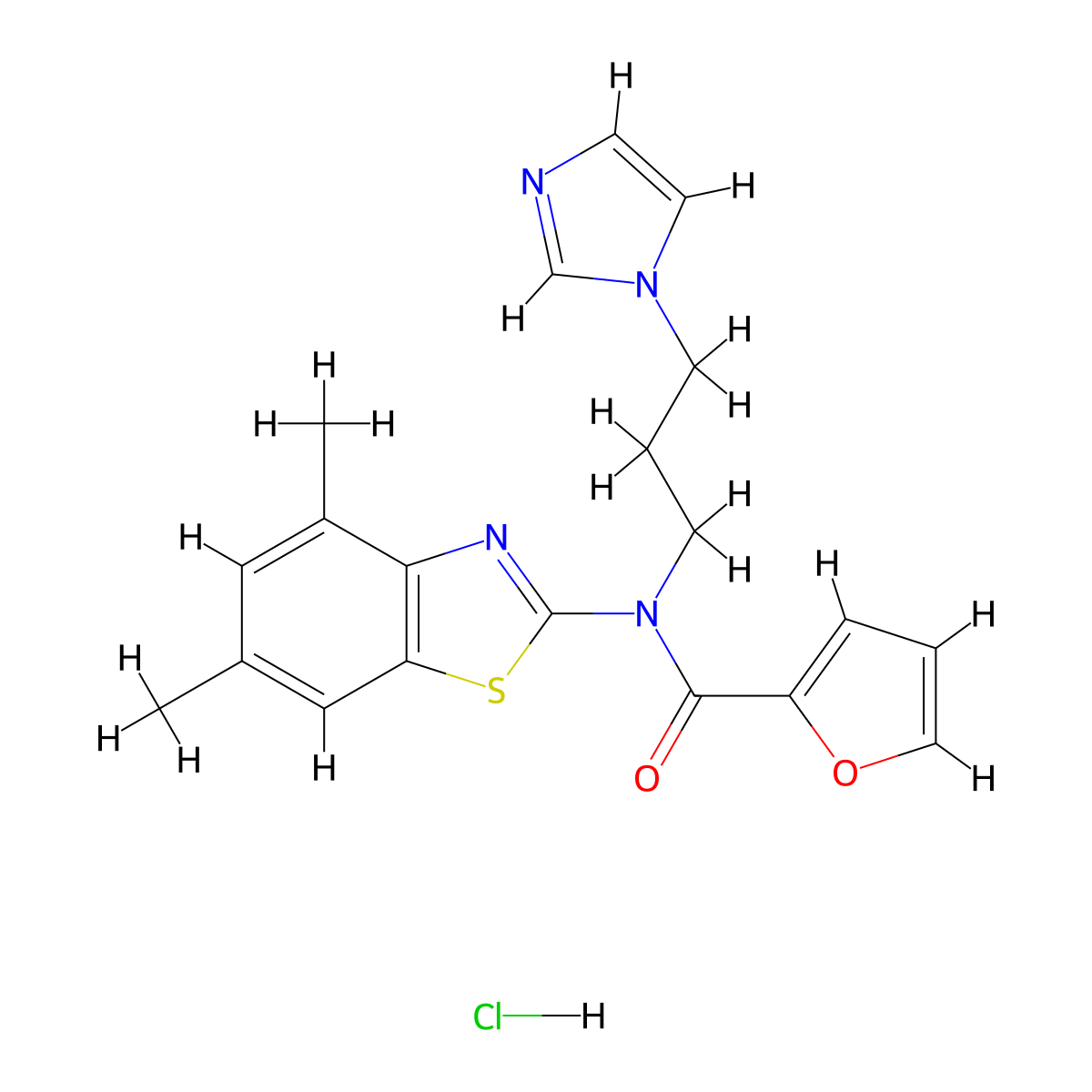N-(3-(1H-imidazol-1-yl)propyl)-N-(4,6-dimethylbenzo[d]thiazol-2-yl)furan-2-carboxamide hydrochloride molecular structure, CAS 1215793-39-7