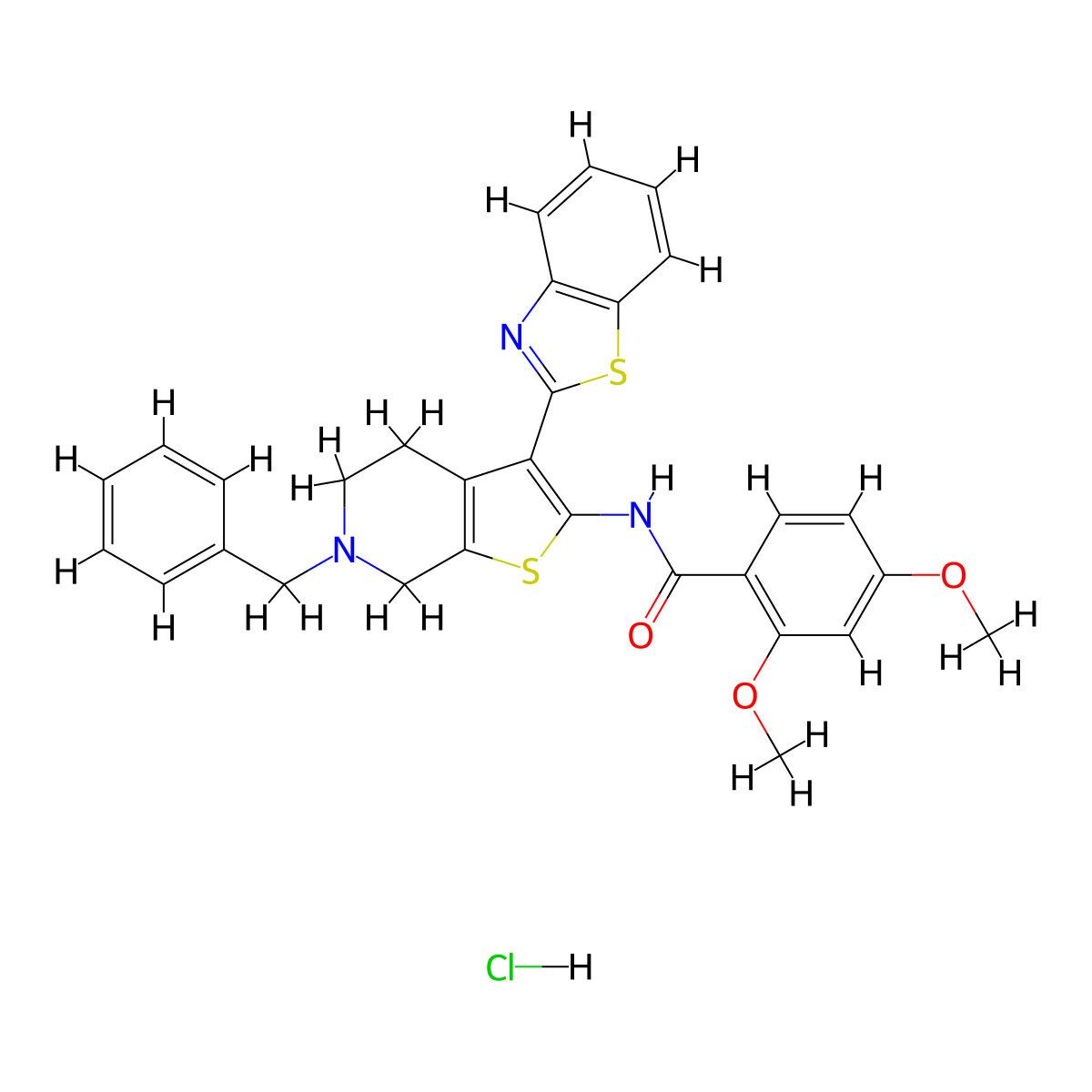 N-(3-(benzo[d]thiazol-2-yl)-6-benzyl-4,5,6,7-tetrahydrothieno[2,3-c]pyridin-2-yl)-2,4-dimethoxybenzamide hydrochloride molecular structure, CAS 1215793-72-8