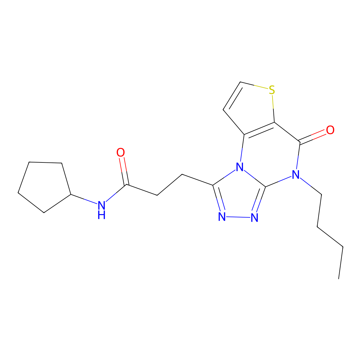 3-(4-butyl-5-oxo-4,5-dihydrothieno[2,3-e][1,2,4]triazolo[4,3-a]pyrimidin-1-yl)-N-cyclopentylpropanamide molecular structure, CAS 1215796-34-1