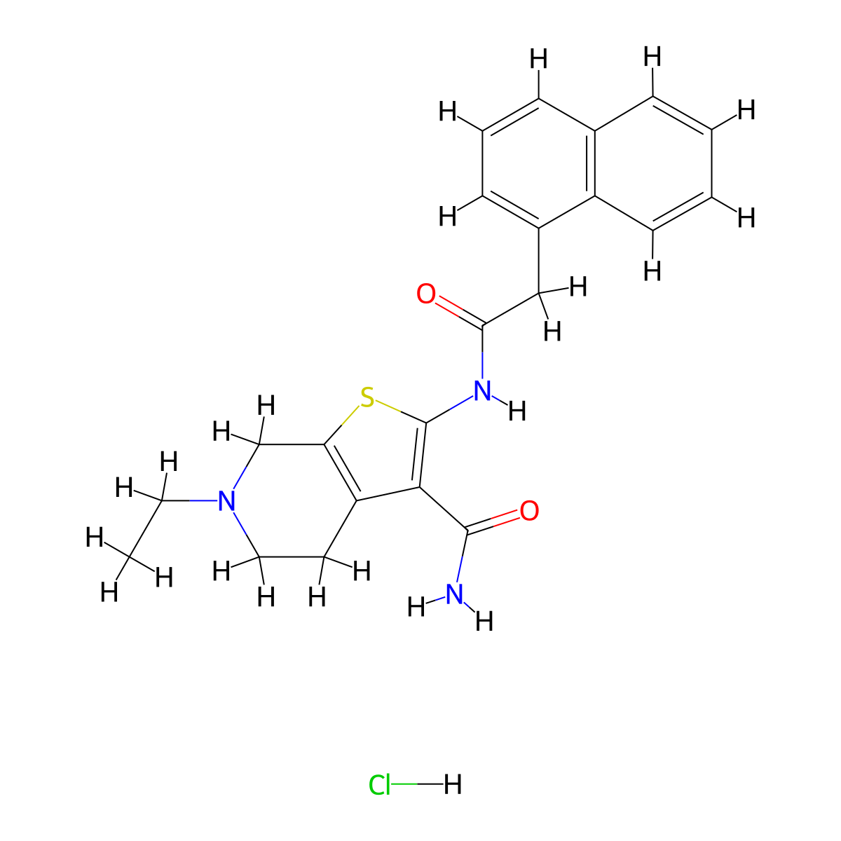 6-Ethyl-2-(2-(naphthalen-1-yl)acetamido)-4,5,6,7-tetrahydrothieno[2,3-c]pyridine-3-carboxamide hydrochloride molecular structure, CAS 1215799-82-8