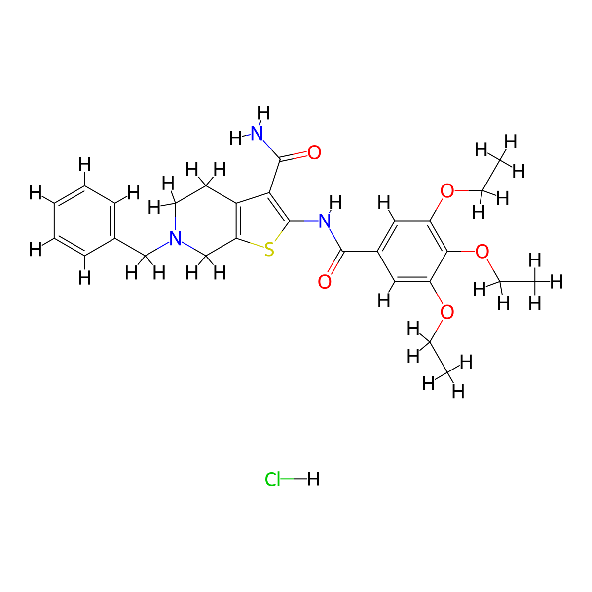 6-Benzyl-2-(3,4,5-triethoxybenzamido)-4,5,6,7-tetrahydrothieno[2,3-c]pyridine-3-carboxamide hydrochloride molecular structure, CAS 1215800-44-4