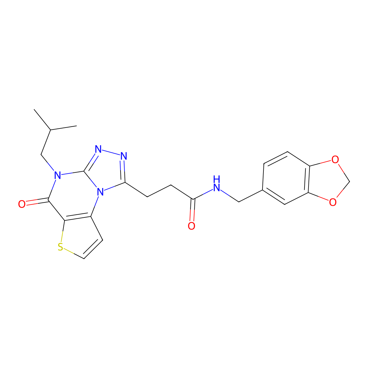 N-(benzo[d][1,3]dioxol-5-ylmethyl)-3-(4-isobutyl-5-oxo-4,5-dihydrothieno[2,3-e][1,2,4]triazolo[4,3-a]pyrimidin-1-yl)propanamide molecular structure, CAS 1215801-06-1