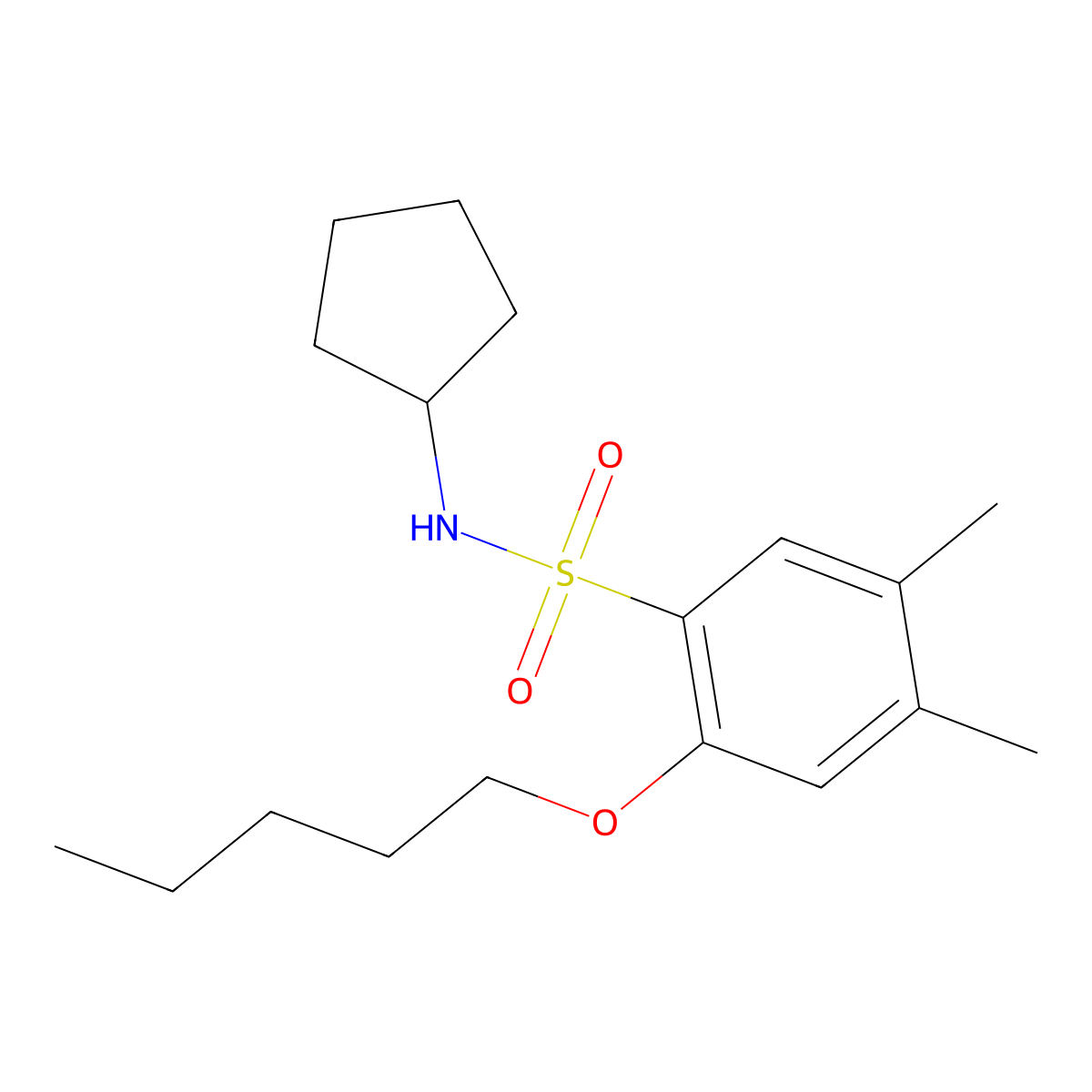 N-cyclopentyl-4,5-dimethyl-2-(pentyloxy)benzene-1-sulfonamide molecular structure, CAS 1215802-37-1