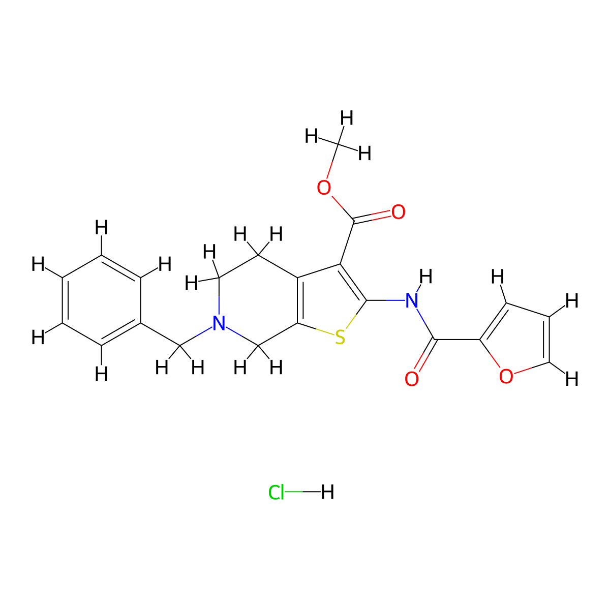 Methyl 6-benzyl-2-(furan-2-carboxamido)-4,5,6,7-tetrahydrothieno[2,3-c]pyridine-3-carboxylate hydrochloride molecular structure, CAS 1215802-58-6