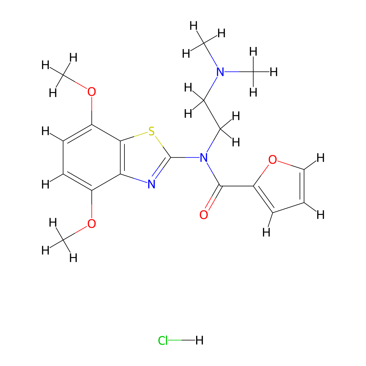 N-(4,7-dimethoxybenzo[d]thiazol-2-yl)-N-(2-(dimethylamino)ethyl)furan-2-carboxamide hydrochloride molecular structure, CAS 1215802-60-0