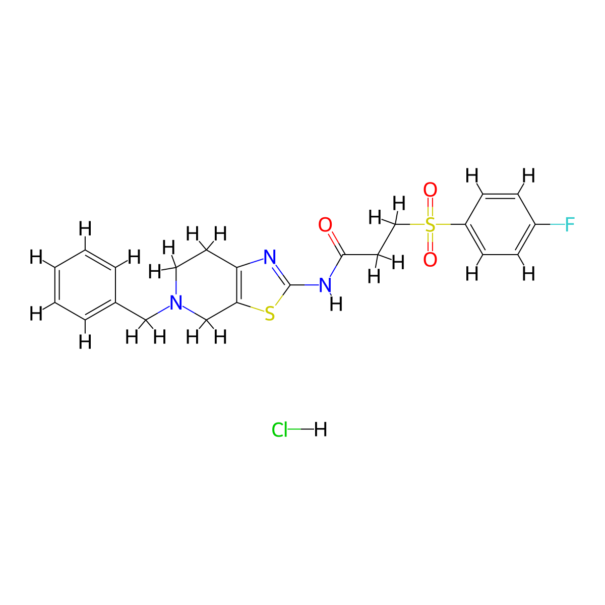 N-(5-benzyl-4,5,6,7-tetrahydrothiazolo[5,4-c]pyridin-2-yl)-3-((4-fluorophenyl)sulfonyl)propanamide hydrochloride molecular structure, CAS 1215803-07-8