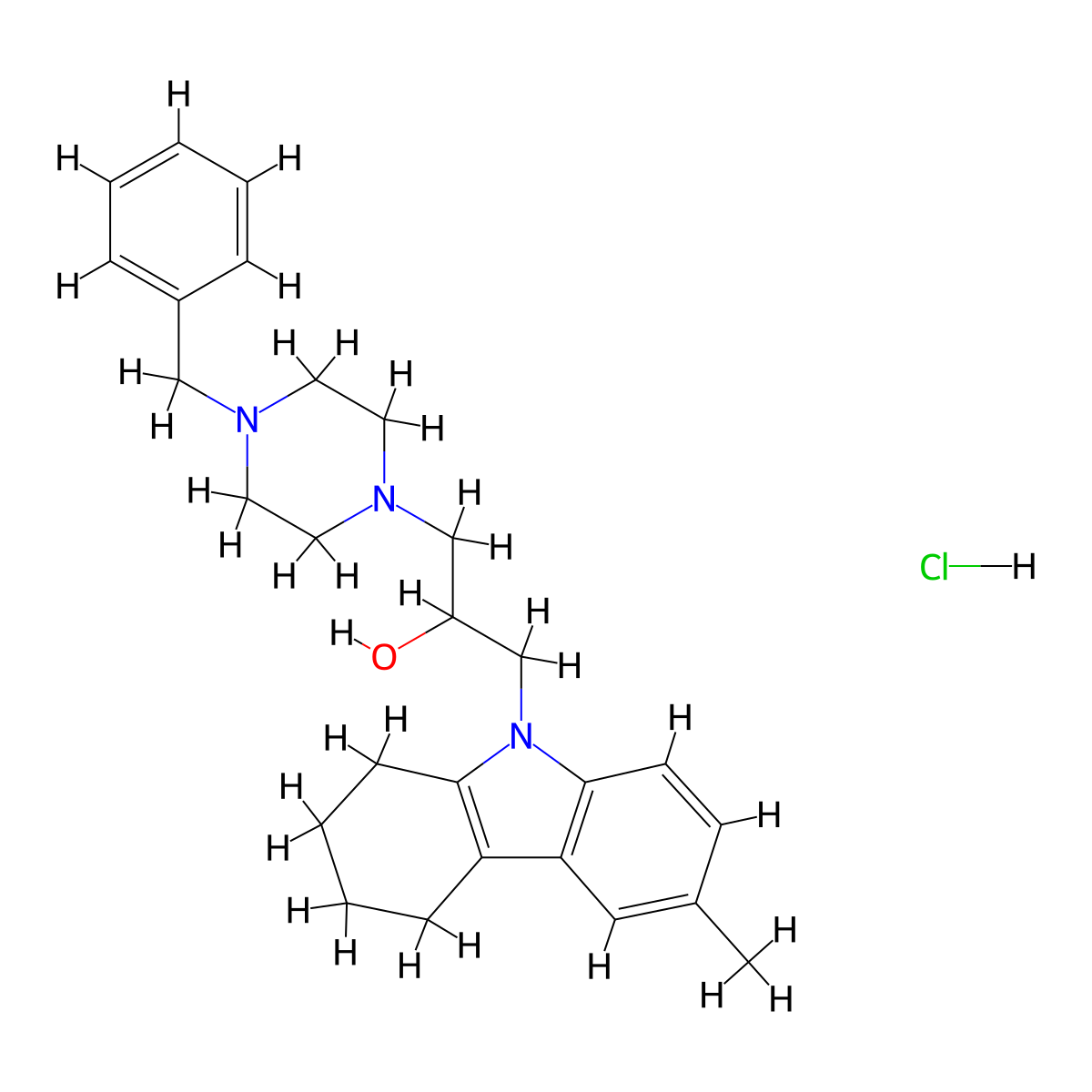 1-(4-benzylpiperazin-1-yl)-3-(6-methyl-3,4-dihydro-1H-carbazol-9(2H)-yl)propan-2-ol hydrochloride molecular structure, CAS 1215803-96-5