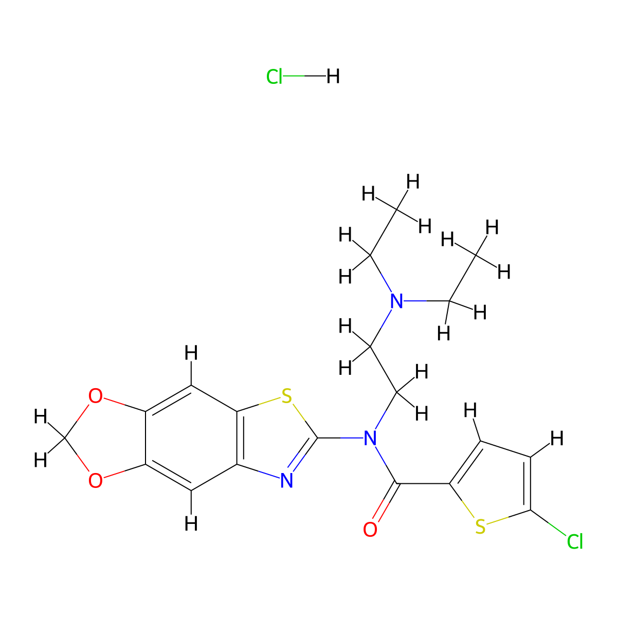 5-chloro-N-[2-(diethylamino)ethyl]-N-{4,6-dioxa-10-thia-12-azatricyclo[7.3.0.0^{3,7}]dodeca-1(9),2,7,11-tetraen-11-yl}thiophene-2-carboxamide hydrochloride molecular structure, CAS 1215804-85-5
