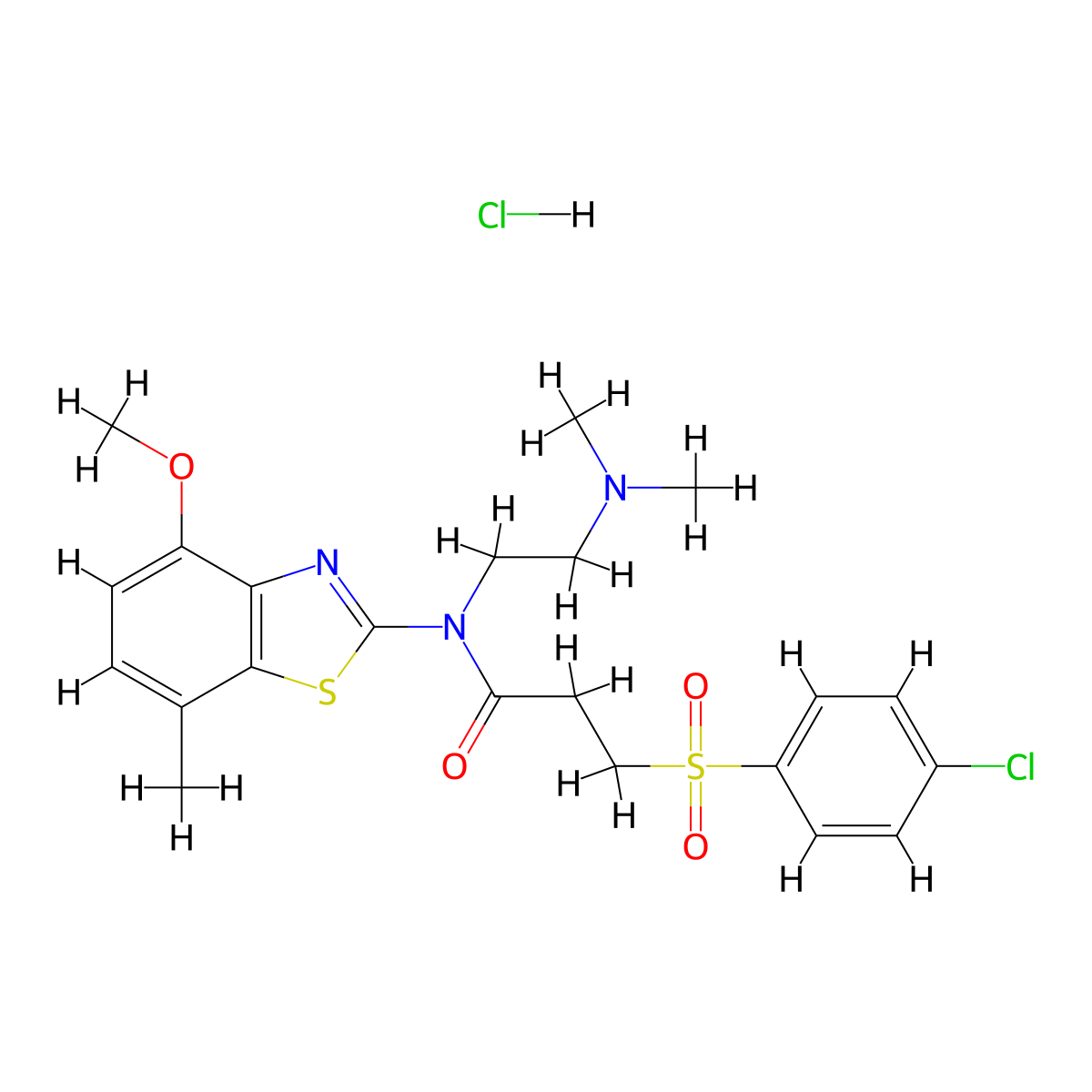 3-((4-chlorophenyl)sulfonyl)-N-(2-(dimethylamino)ethyl)-N-(4-methoxy-7-methylbenzo[d]thiazol-2-yl)propanamide hydrochloride molecular structure, CAS 1215804-86-6