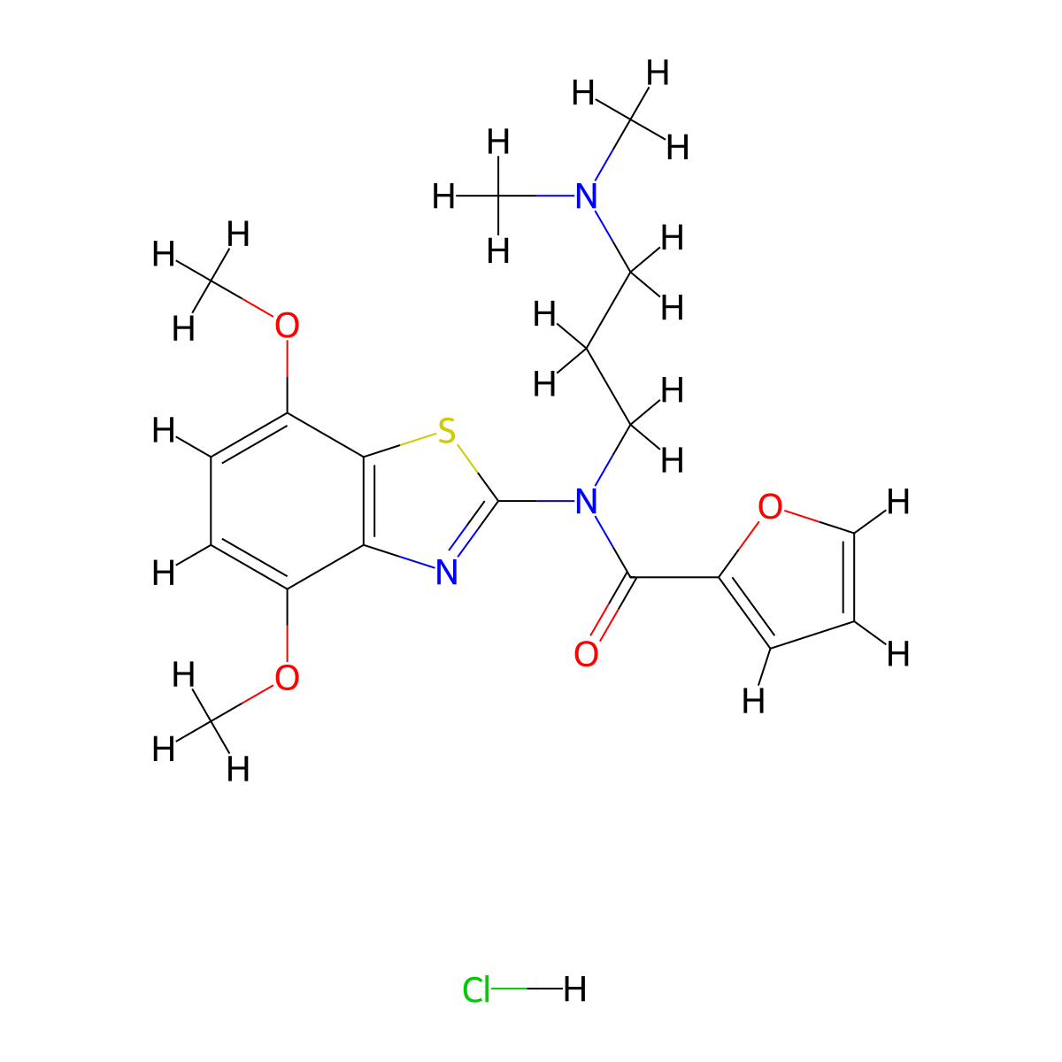 N-(4,7-dimethoxybenzo[d]thiazol-2-yl)-N-(3-(dimethylamino)propyl)furan-2-carboxamide hydrochloride molecular structure, CAS 1215807-82-1