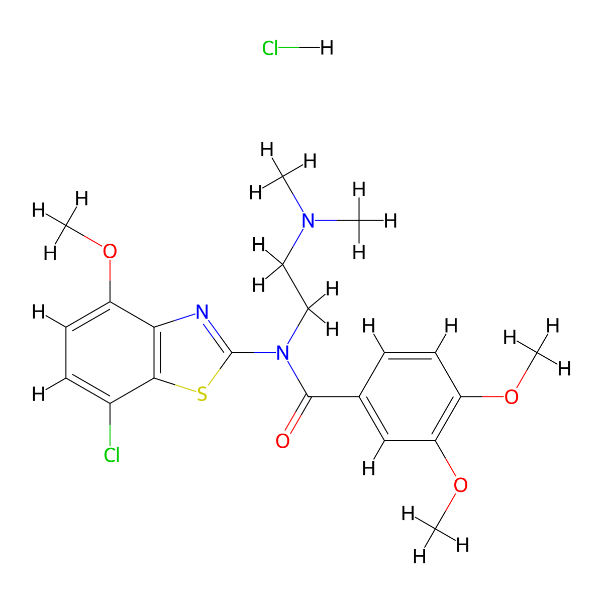 N-(7-chloro-4-methoxybenzo[d]thiazol-2-yl)-N-(2-(dimethylamino)ethyl)-3,4-dimethoxybenzamide hydrochloride molecular structure, CAS 1215807-85-4