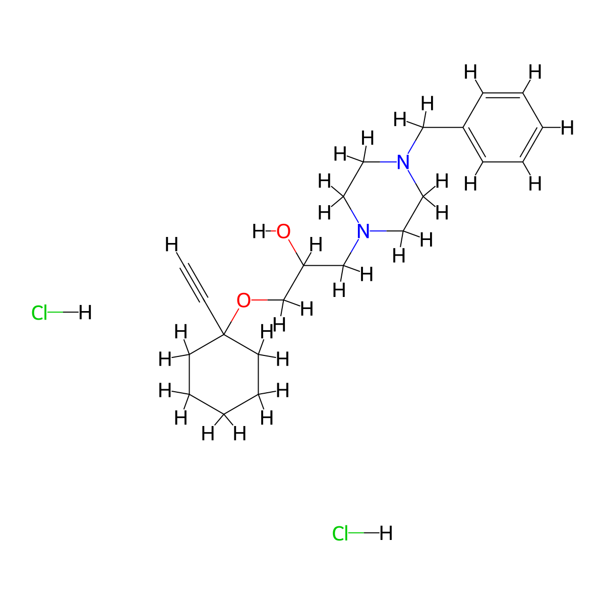 1-(4-Benzylpiperazin-1-yl)-3-((1-ethynylcyclohexyl)oxy)propan-2-ol dihydrochloride molecular structure, CAS 1215807-93-4