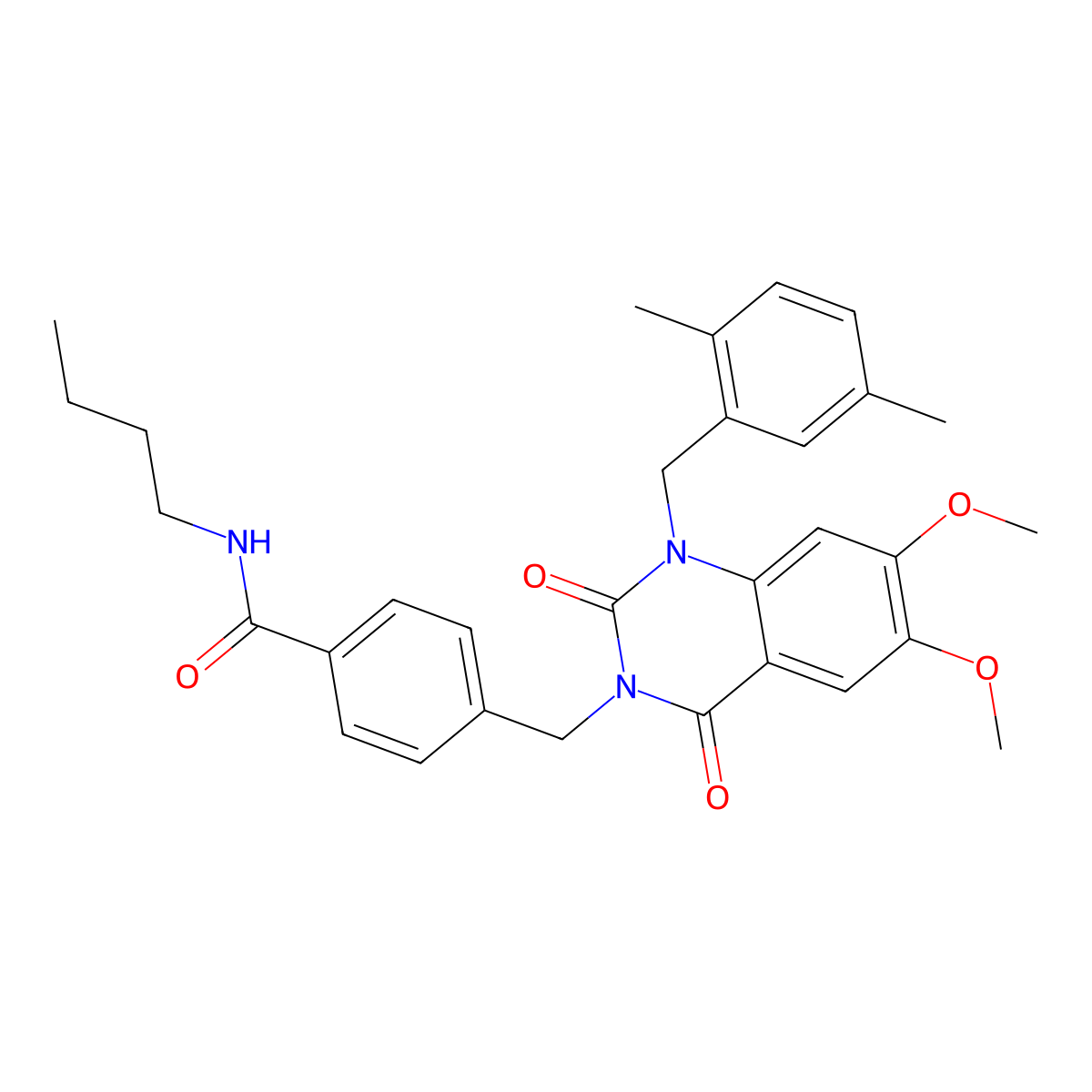 N-butyl-4-((1-(2,5-dimethylbenzyl)-6,7-dimethoxy-2,4-dioxo-1,2-dihydroquinazolin-3(4H)-yl)methyl)benzamide molecular structure, CAS 1215808-25-5