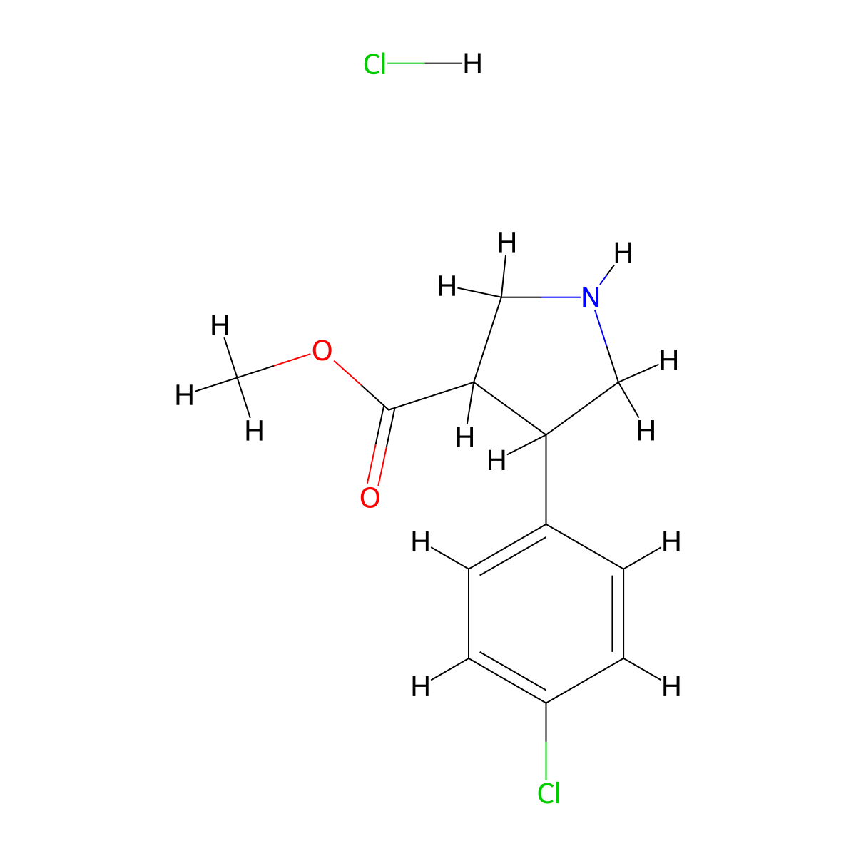 Methyl 4-(4-chlorophenyl)pyrrolidine-3-carboxylate hydrochloride molecular structure, CAS 1215808-51-7