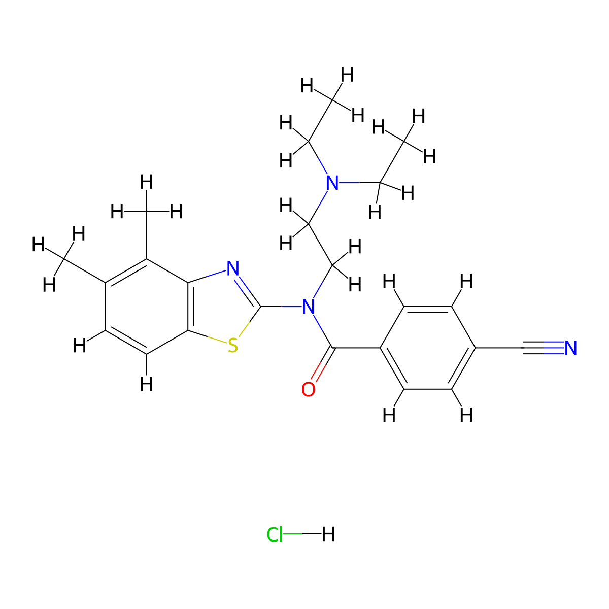 4-cyano-N-(2-(diethylamino)ethyl)-N-(4,5-dimethylbenzo[d]thiazol-2-yl)benzamide hydrochloride molecular structure, CAS 1215809-69-0