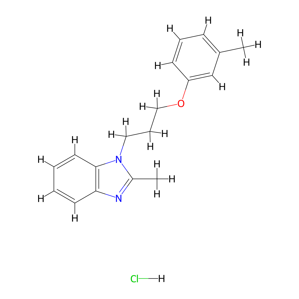 2-methyl-1-(3-(m-tolyloxy)propyl)-1H-benzo[d]imidazole hydrochloride molecular structure, CAS 1215810-30-2
