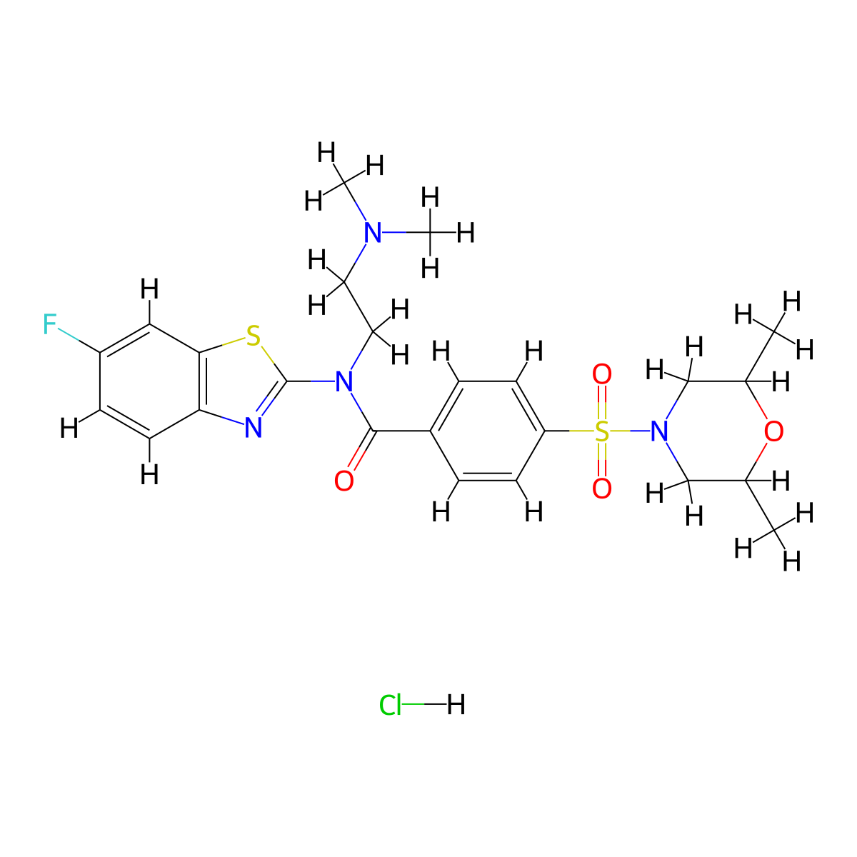 N-(2-(dimethylamino)ethyl)-4-((2,6-dimethylmorpholino)sulfonyl)-N-(6-fluorobenzo[d]thiazol-2-yl)benzamide hydrochloride molecular structure, CAS 1215810-79-9