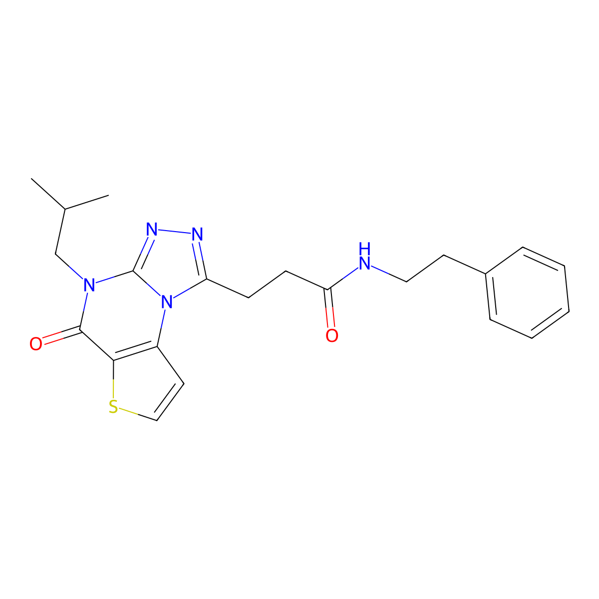 3-(4-isobutyl-5-oxo-4,5-dihydrothieno[2,3-e][1,2,4]triazolo[4,3-a]pyrimidin-1-yl)-N-phenethylpropanamide molecular structure, CAS 1215811-54-3