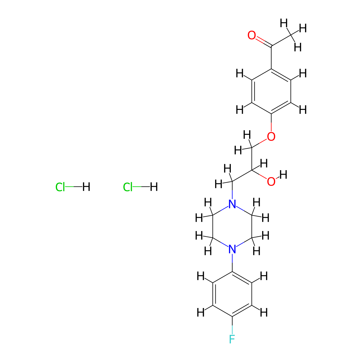 1-(4-(3-(4-(4-Fluorophenyl)piperazin-1-yl)-2-hydroxypropoxy)phenyl)ethanone dihydrochloride molecular structure, CAS 1215812-93-3