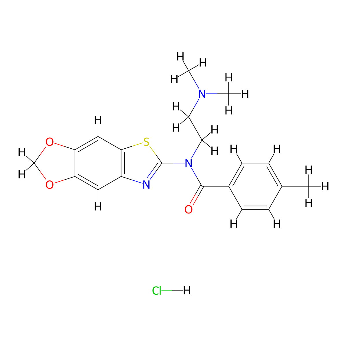 N-[2-(dimethylamino)ethyl]-N-{4,6-dioxa-10-thia-12-azatricyclo[7.3.0.0^{3,7}]dodeca-1(9),2,7,11-tetraen-11-yl}-4-methylbenzamide hydrochloride molecular structure, CAS 1215818-20-4