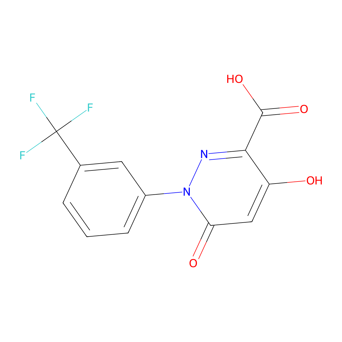 4-Hydroxy-6-oxo-1-[3-(trifluoromethyl)phenyl]-1,6-dihydro-3-pyridazinecarboxylic acid molecular structure, CAS 121582-64-7