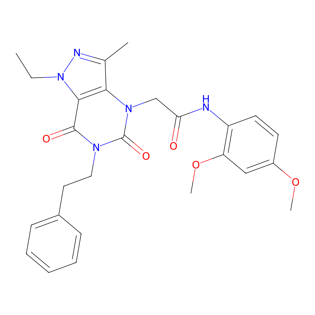 N-(2,4-dimethoxyphenyl)-2-(1-ethyl-3-methyl-5,7-dioxo-6-phenethyl-6,7-dihydro-1H-pyrazolo[4,3-d]pyrimidin-4(5H)-yl)acetamide molecular structure, CAS 1215820-49-7