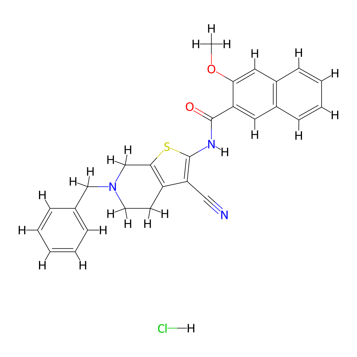 N-(6-benzyl-3-cyano-4,5,6,7-tetrahydrothieno[2,3-c]pyridin-2-yl)-3-methoxy-2-naphthamide hydrochloride molecular structure, CAS 1215820-90-8