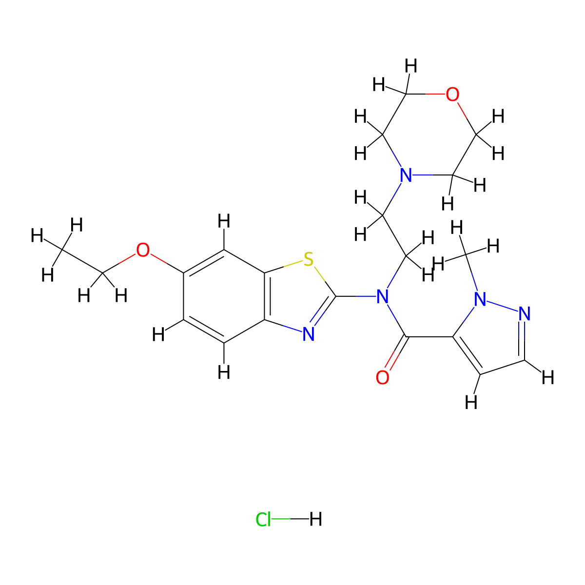 N-(6-ethoxybenzo[d]thiazol-2-yl)-1-methyl-N-(2-morpholinoethyl)-1H-pyrazole-5-carboxamide hydrochloride molecular structure, CAS 1215826-21-3