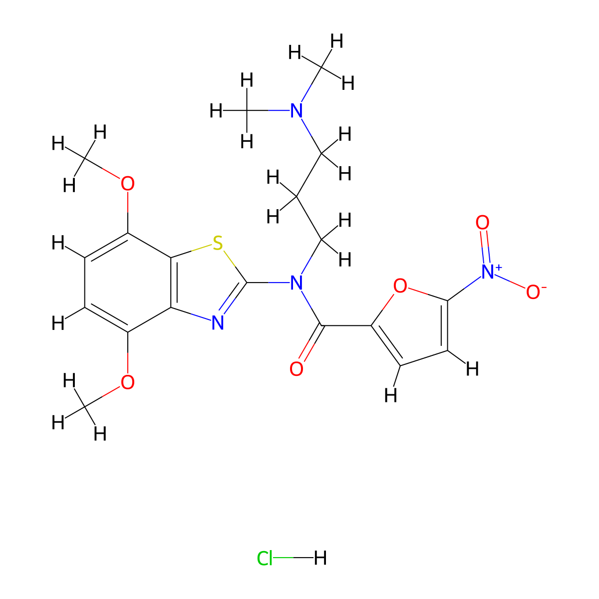 N-(4,7-dimethoxybenzo[d]thiazol-2-yl)-N-(3-(dimethylamino)propyl)-5-nitrofuran-2-carboxamide hydrochloride molecular structure, CAS 1215831-70-1