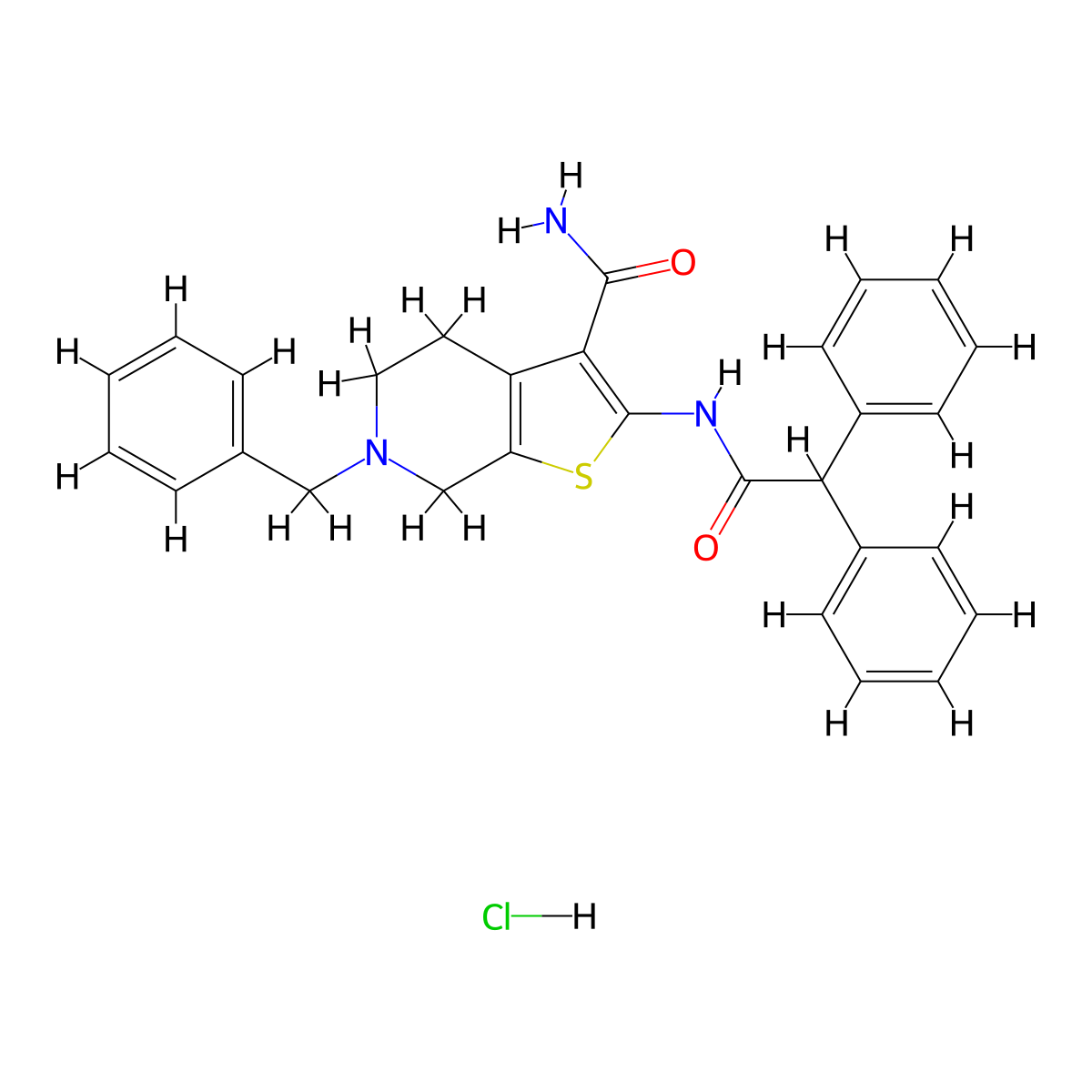 6-Benzyl-2-(2,2-diphenylacetamido)-4,5,6,7-tetrahydrothieno[2,3-c]pyridine-3-carboxamide hydrochloride molecular structure, CAS 1215831-77-8