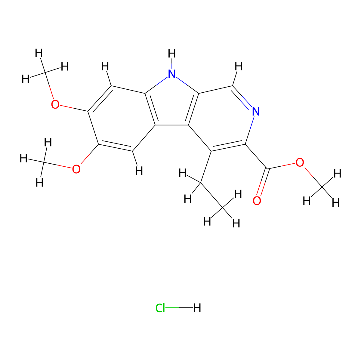 4-Ethyl-6,7-dimethoxy-9H-pyrido(3,4-b)indole-3-carboxylic acid methyl ester hydrochloride molecular structure, CAS 1215833-62-7