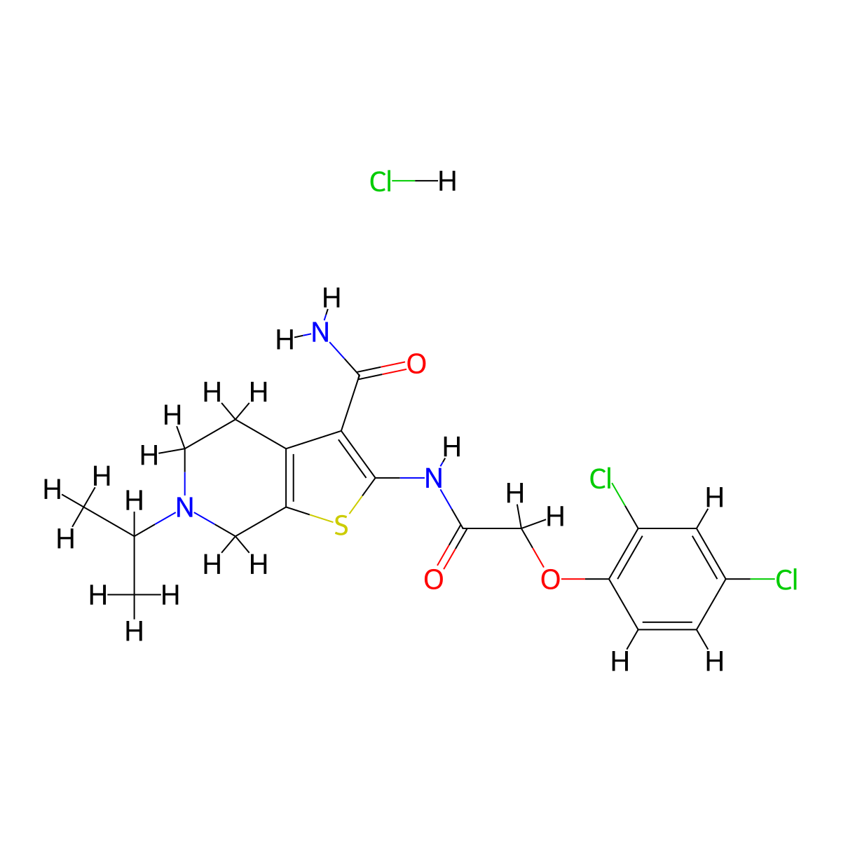 2-(2-(2,4-Dichlorophenoxy)acetamido)-6-isopropyl-4,5,6,7-tetrahydrothieno[2,3-c]pyridine-3-carboxamide hydrochloride molecular structure, CAS 1215835-84-9