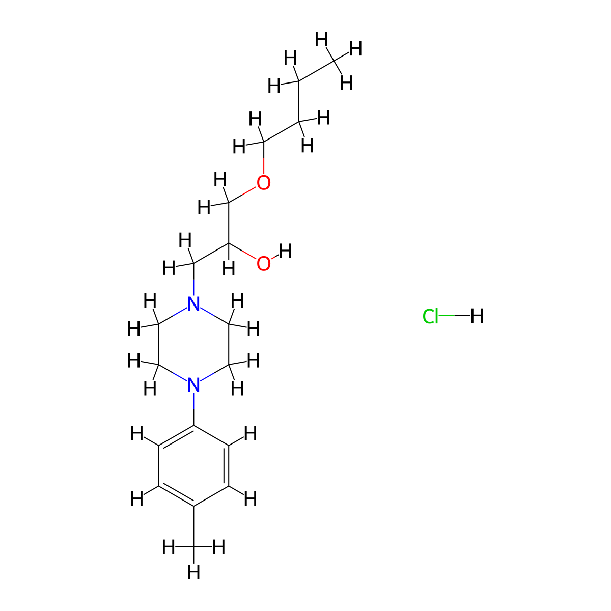 1-Butoxy-3-(4-(p-tolyl)piperazin-1-yl)propan-2-ol hydrochloride molecular structure, CAS 1215836-78-4