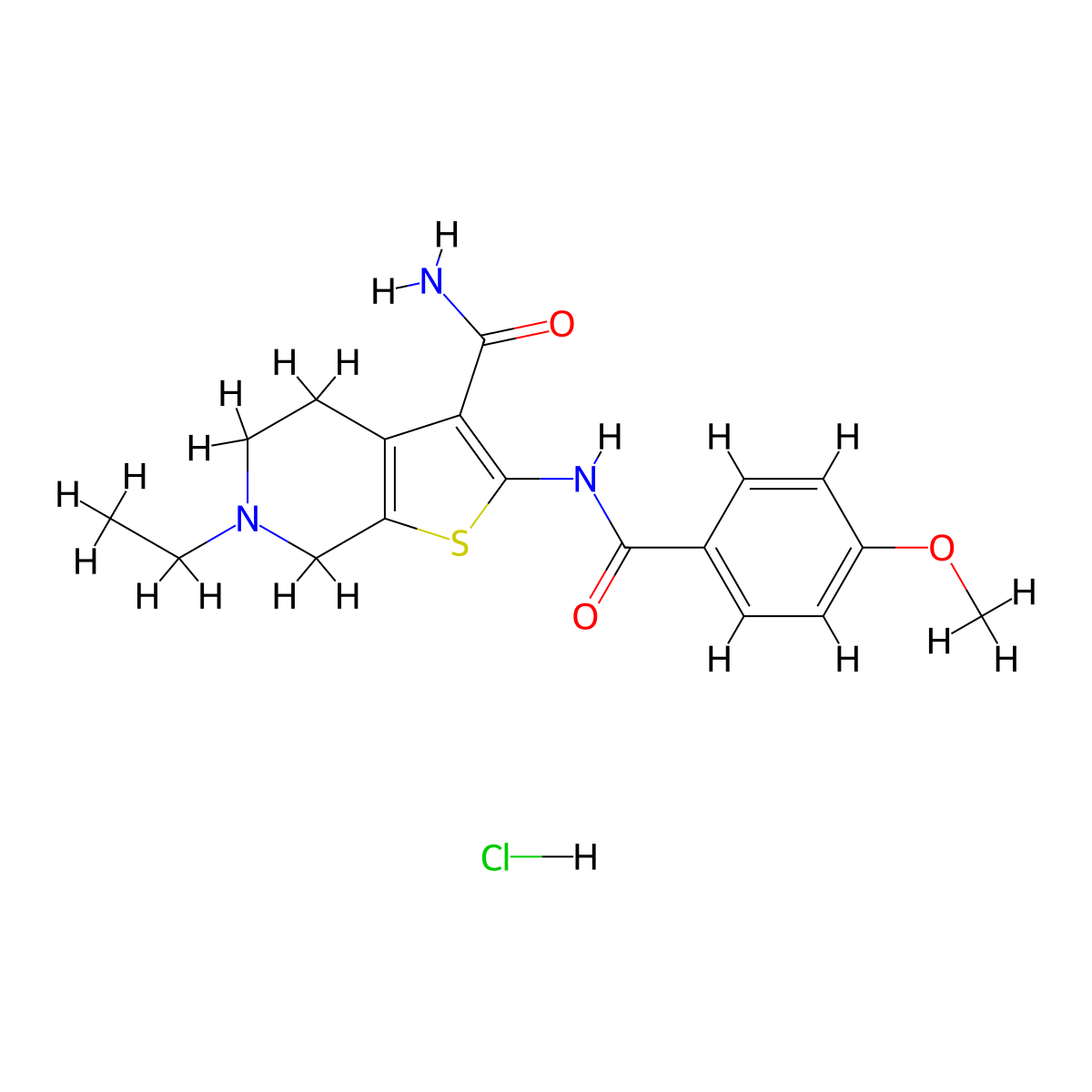 6-Ethyl-2-(4-methoxybenzamido)-4,5,6,7-tetrahydrothieno[2,3-c]pyridine-3-carboxamide hydrochloride molecular structure, CAS 1215837-04-9