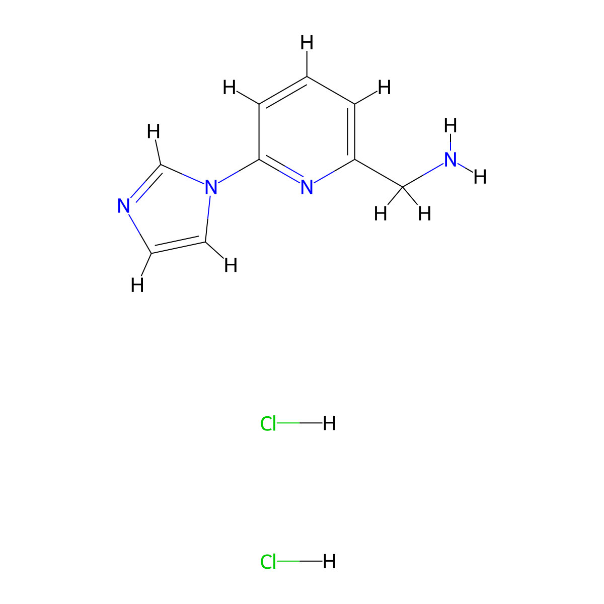 1-(6-(1H-imidazol-1-yl)pyridin-2-yl)methanamine dihydrochloride molecular structure, CAS 1215840-38-2