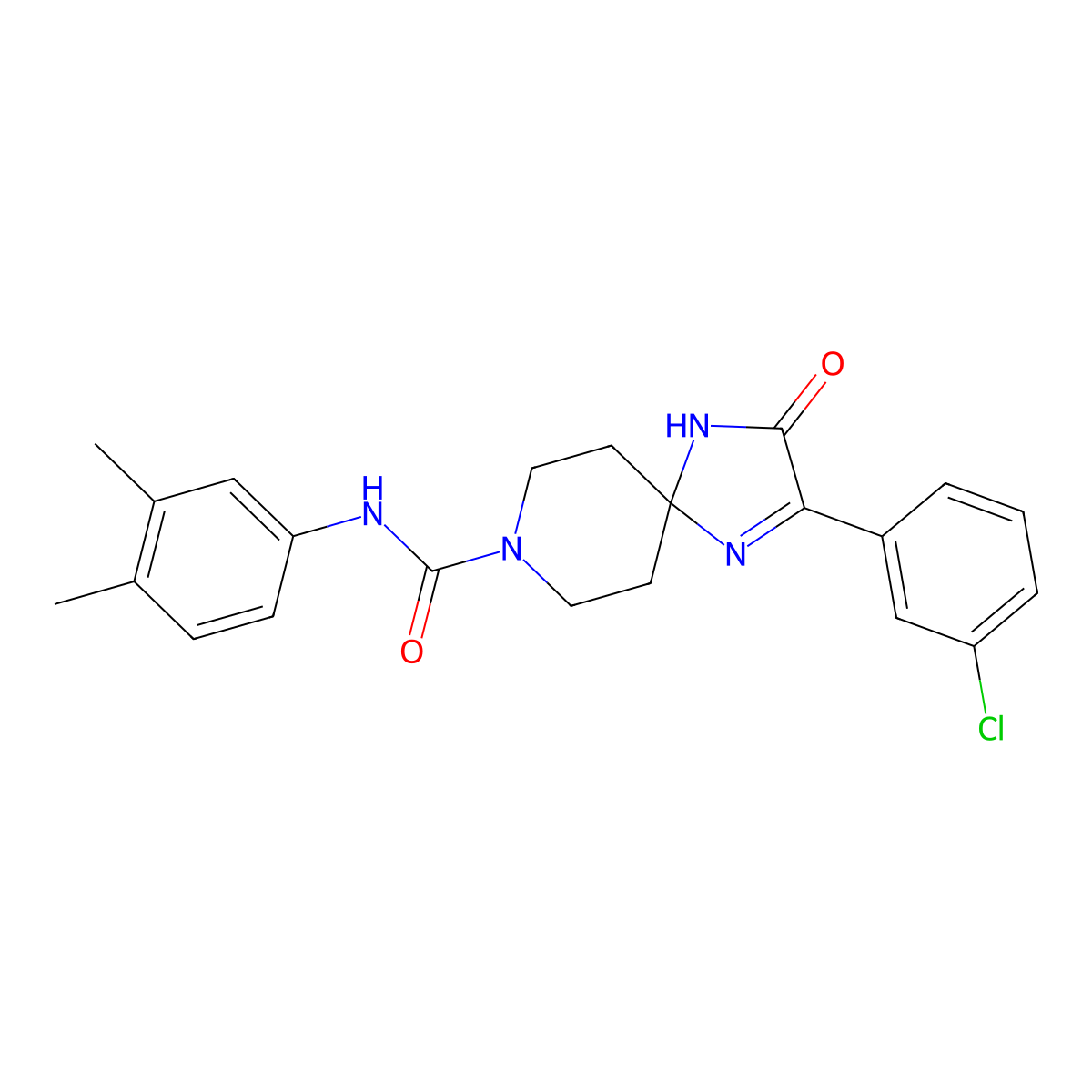 2-(3-chlorophenyl)-N-(3,4-dimethylphenyl)-3-oxo-1,4,8-triazaspiro[4.5]dec-1-ene-8-carboxamide molecular structure, CAS 1215840-78-0
