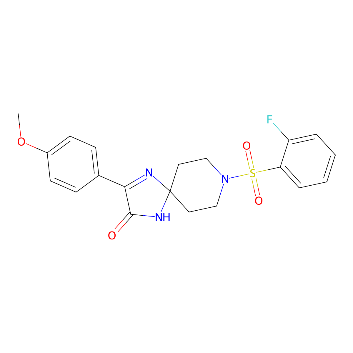 8-((2-Fluorophenyl)sulfonyl)-3-(4-methoxyphenyl)-1,4,8-triazaspiro[4.5]dec-3-en-2-one molecular structure, CAS 1215840-99-5