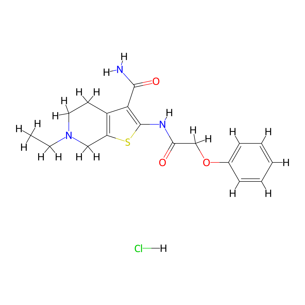 6-Ethyl-2-(2-phenoxyacetamido)-4,5,6,7-tetrahydrothieno[2,3-c]pyridine-3-carboxamide hydrochloride molecular structure, CAS 1215843-59-6