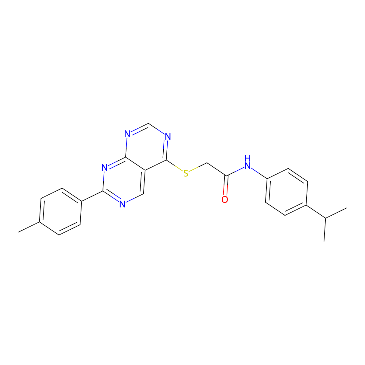 2-{[7-(4-methylphenyl)pyrimido[4,5-d][1,3]diazin-4-yl]sulfanyl}-N-[4-(propan-2-yl)phenyl]acetamide molecular structure, CAS 1215844-48-6