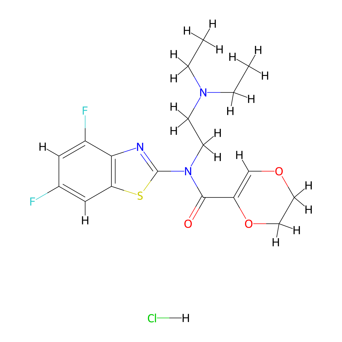 N-(2-(diethylamino)ethyl)-N-(4,6-difluorobenzo[d]thiazol-2-yl)-5,6-dihydro-1,4-dioxine-2-carboxamide hydrochloride molecular structure, CAS 1215844-60-2