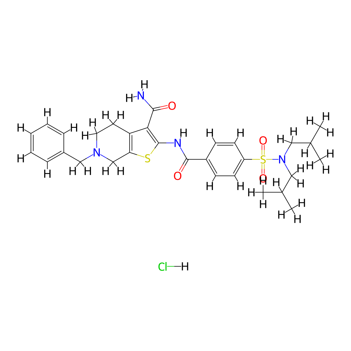 6-benzyl-2-(4-(N,N-diisobutylsulfamoyl)benzamido)-4,5,6,7-tetrahydrothieno[2,3-c]pyridine-3-carboxamide hydrochloride molecular structure, CAS 1215845-46-7