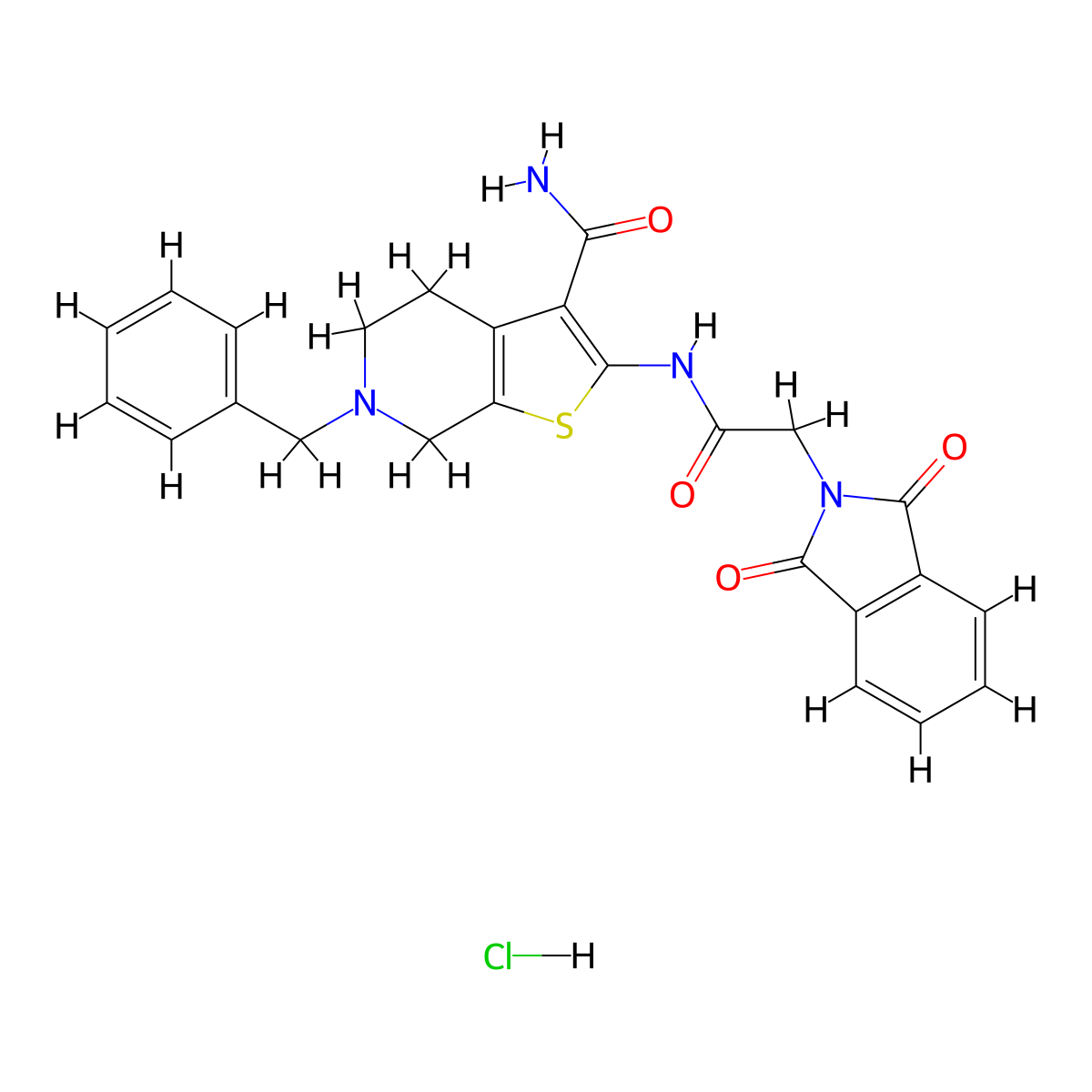 6-Benzyl-2-(2-(1,3-dioxoisoindolin-2-yl)acetamido)-4,5,6,7-tetrahydrothieno[2,3-c]pyridine-3-carboxamide hydrochloride molecular structure, CAS 1215847-95-2