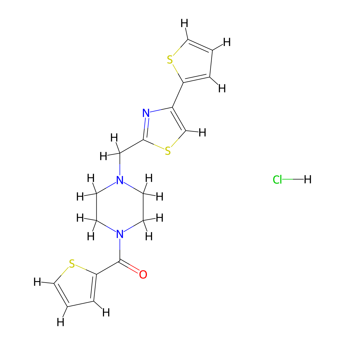 Thiophen-2-yl(4-((4-(thiophen-2-yl)thiazol-2-yl)methyl)piperazin-1-yl)methanone hydrochloride molecular structure, CAS 1215848-80-8