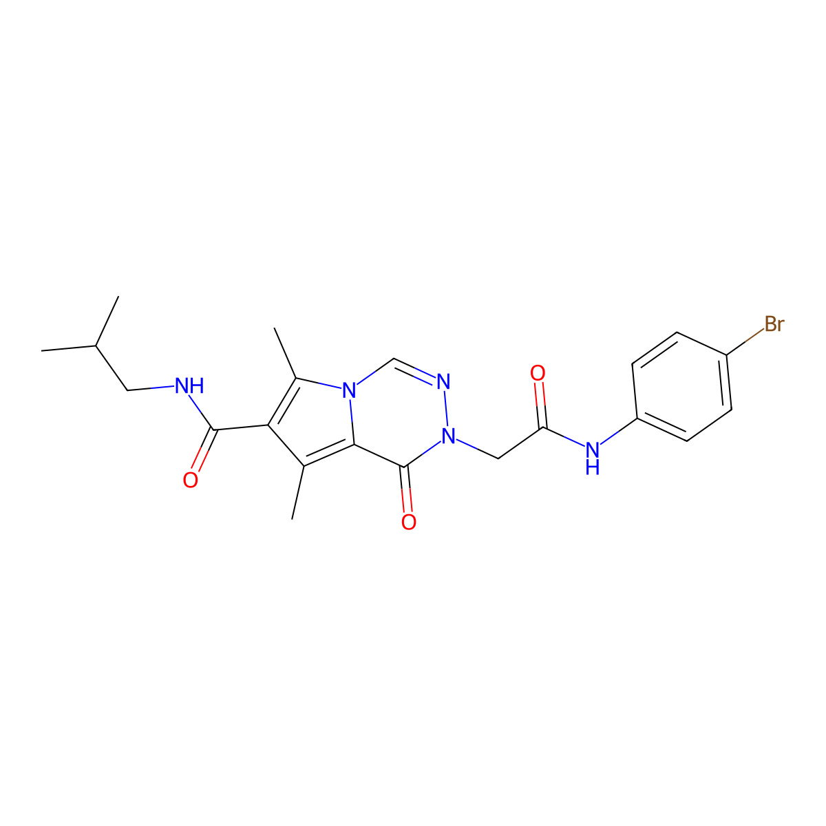 2-{[(4-bromophenyl)carbamoyl]methyl}-6,8-dimethyl-N-(2-methylpropyl)-1-oxo-1H,2H-pyrrolo[1,2-d][1,2,4]triazine-7-carboxamide molecular structure, CAS 1215849-84-5